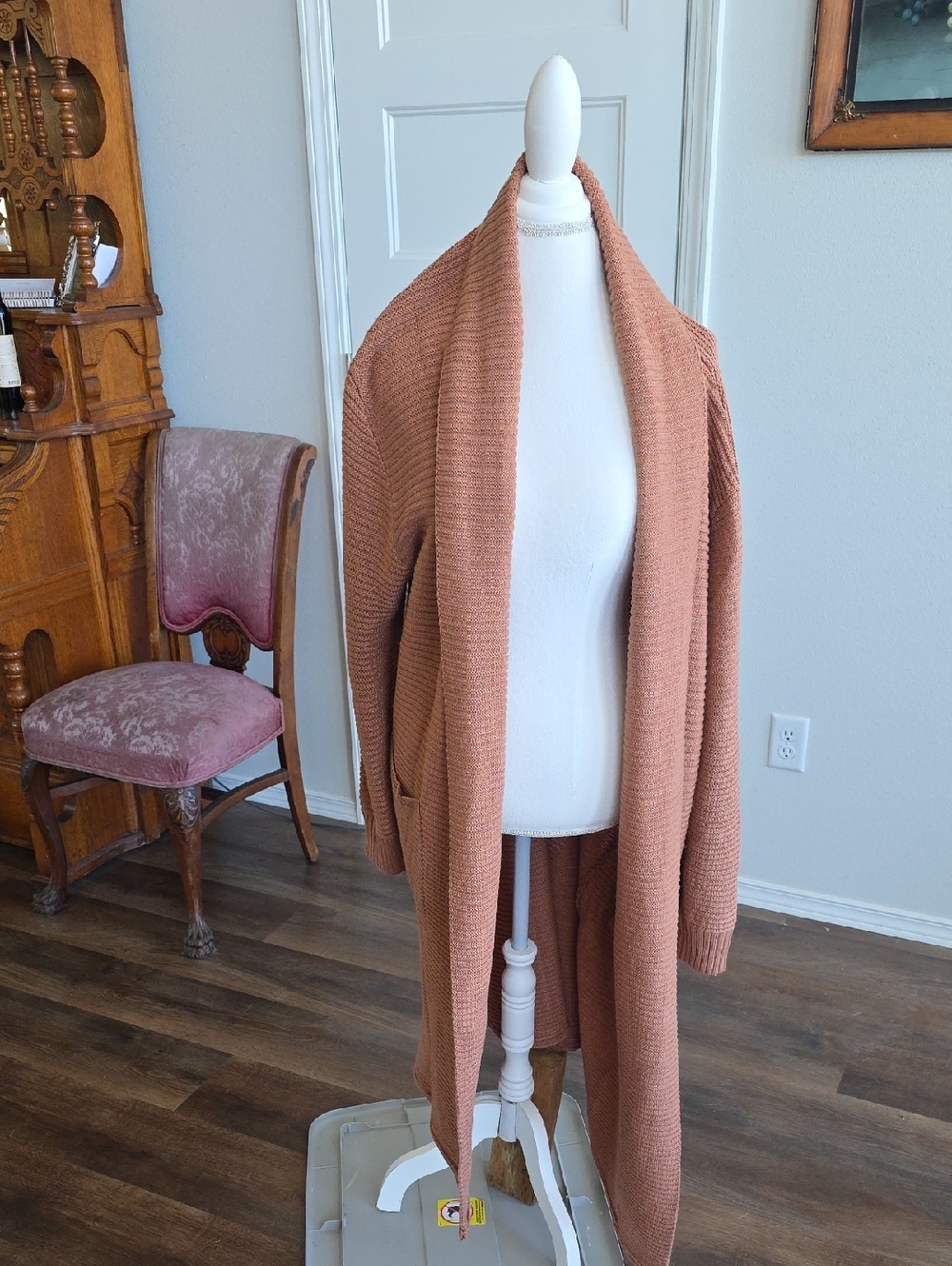 She + Sky Rust Open-Front Draped Cardigan Duster